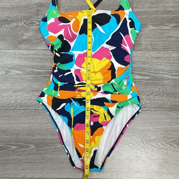 NWOT Nautica One Piece Swimsuit Cross Back Slimming Tropical Print S - Picture 5 of 15